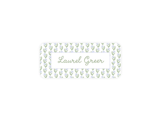 Watercolor Flowers name label close-up