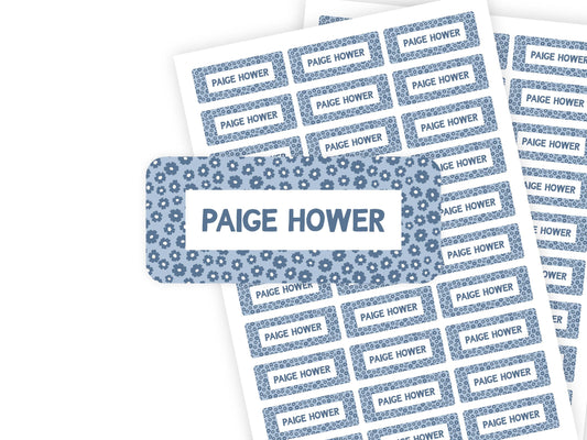Blue Flowers name label sheet