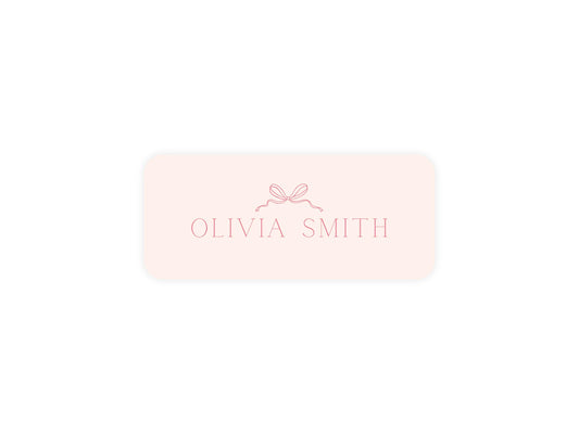 Pink Bow name label close-up