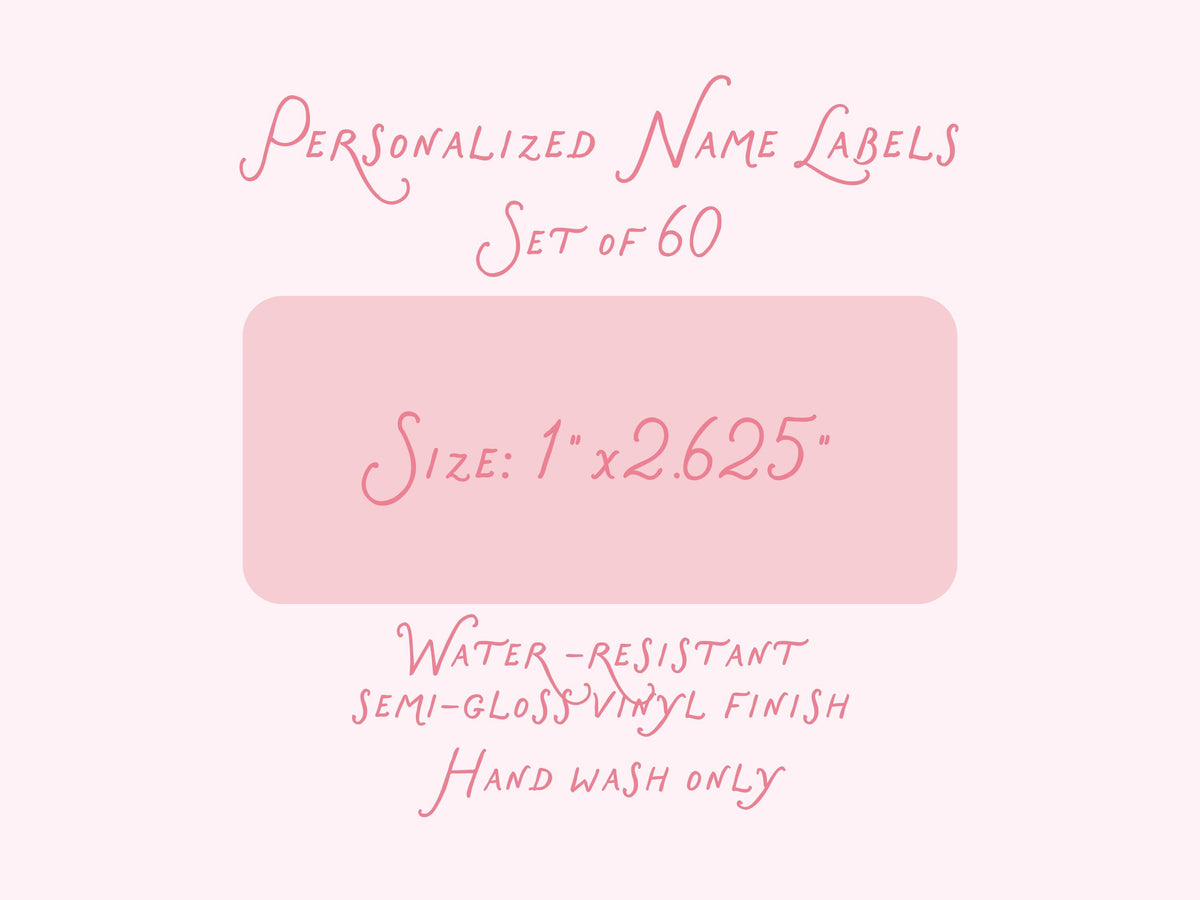Name labels details: set of 60, 1 x 2.625 in