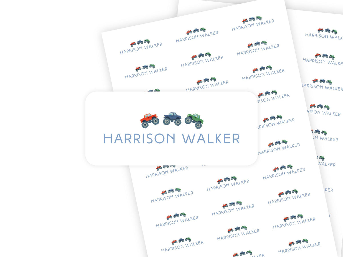 Monster Trucks name label sheet