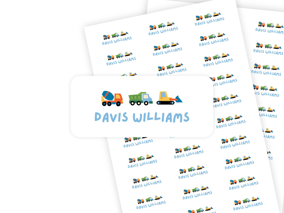 Construction Trucks name label sheet