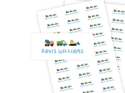 Construction Trucks name label sheet