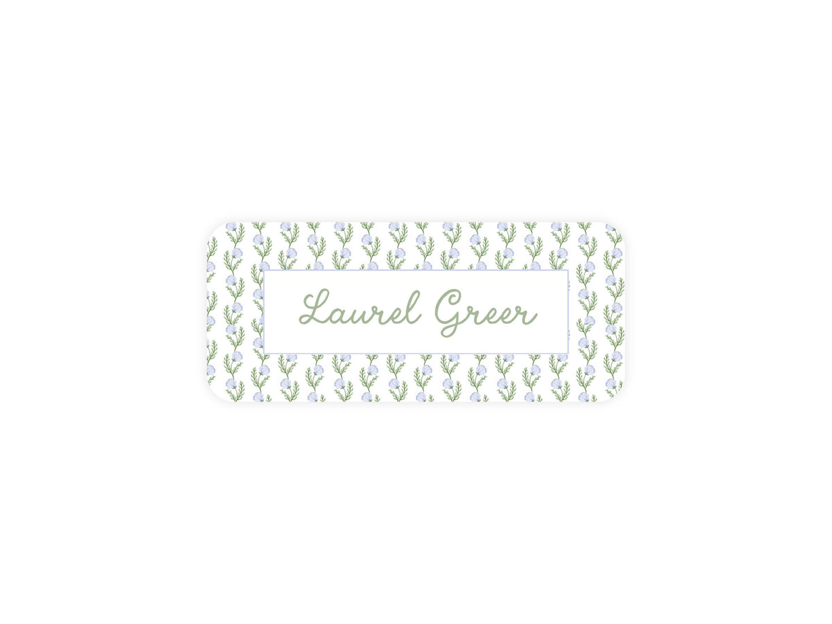 Watercolor Flowers name label close-up