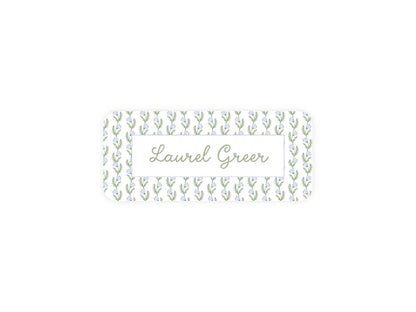 Watercolor Flowers name label close-up