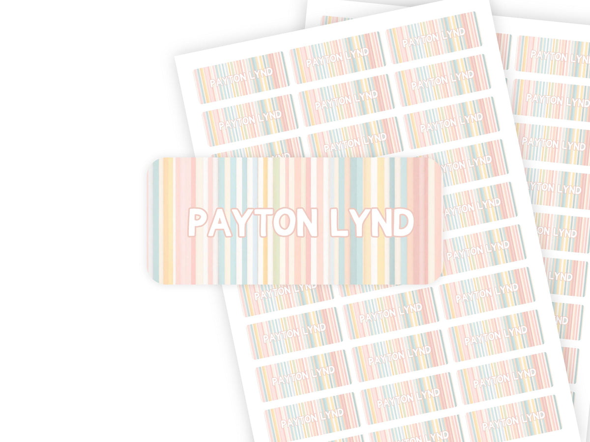 Pastel Stripes name label close-up