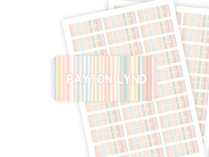 Pastel Stripes name label close-up