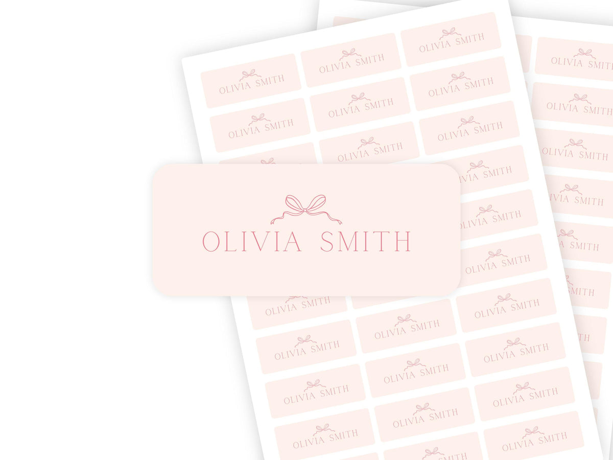 Pink Bow personalized name labels