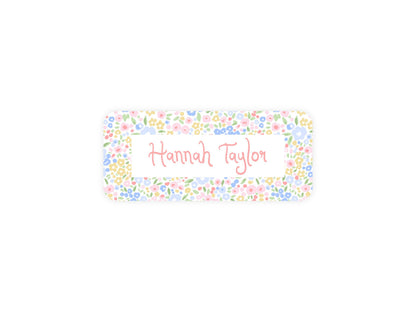Pastel Flowers name label close-up