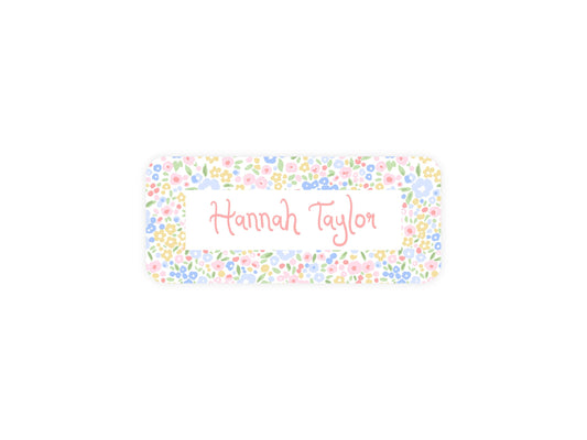 Pastel Flowers name label close-up