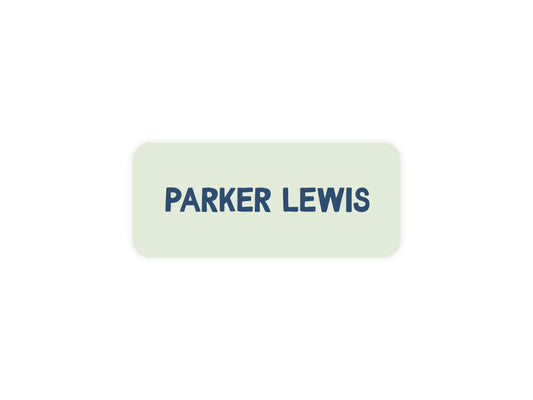 Green & Navy name label close-up